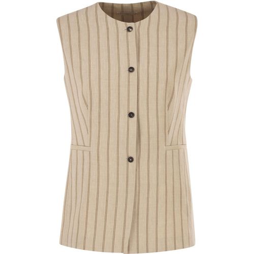 Antonelli Firenze Pinstriped Tailored Waistcoat In Mélange Linen