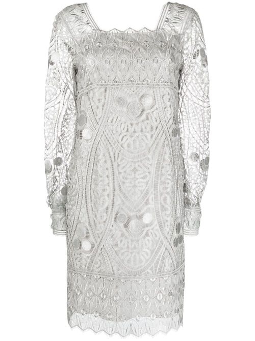 Long-sleeve macramé-lace minidress - Grey