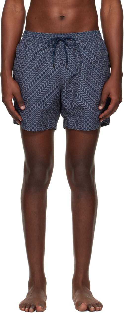 Navy & Orange Micro-Print Swim Shorts