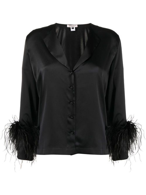 Feather-trim silk pyjama set - Black