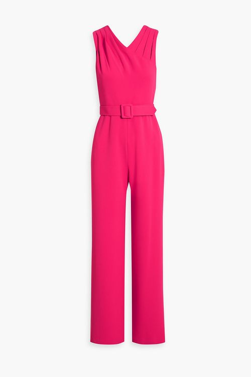 Belted pleated crepe jumpsuit