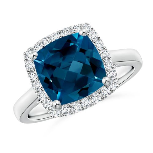 Angara 3.3 Carats Classic Cushion London Blue Topaz Halo Engagement Ring in Platinum