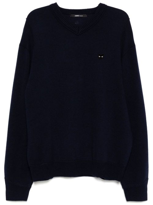 Panther hand rope V-neck sweater - Blue