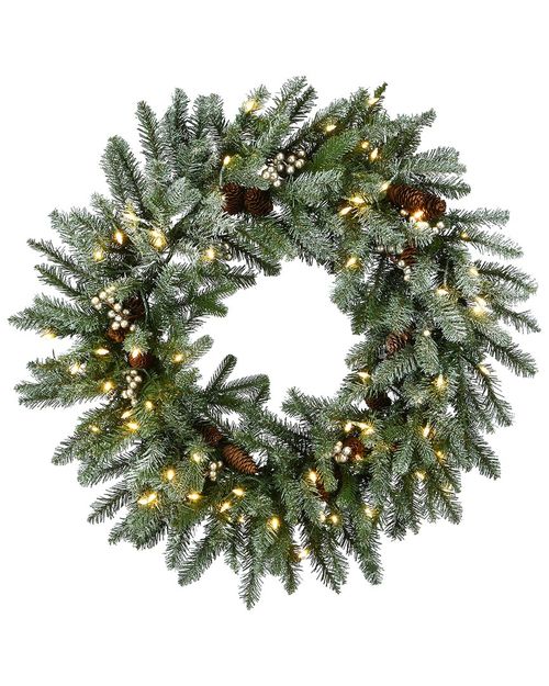 National Tree Company 30in Snowy Morgan Spruce Wreath With Twinkly Led Lights