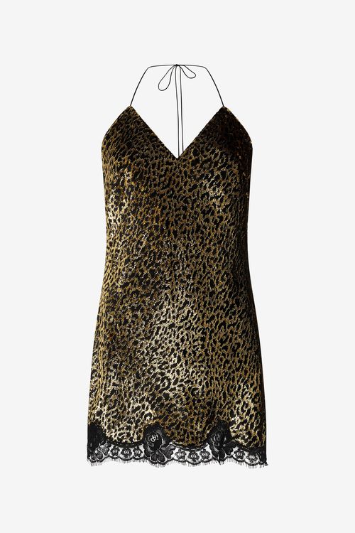 Macro Leopard Print Silk Slip Dress