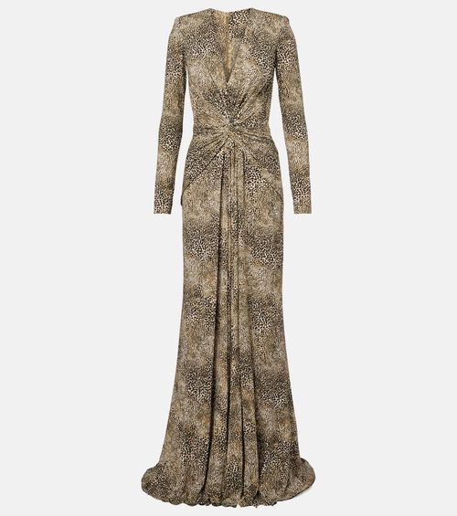 Animalier printed jersey gown