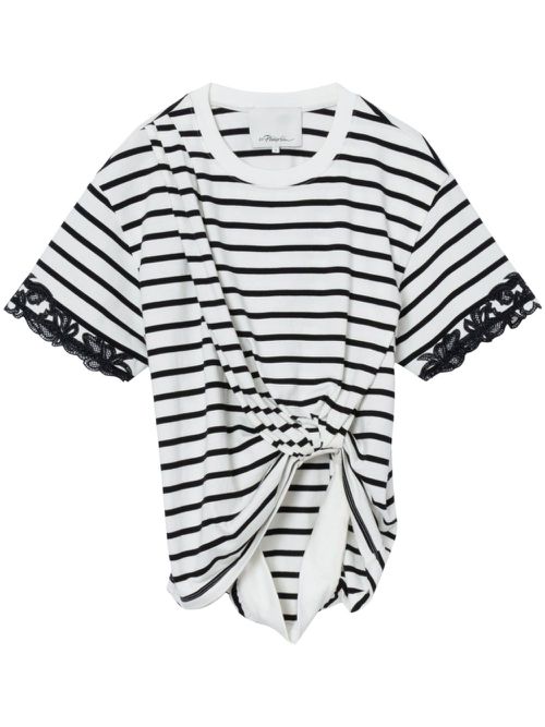 Lace-trim draped T-shirt - White
