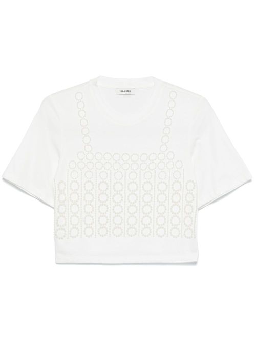 Faux pearl-embellished T-shirt - White