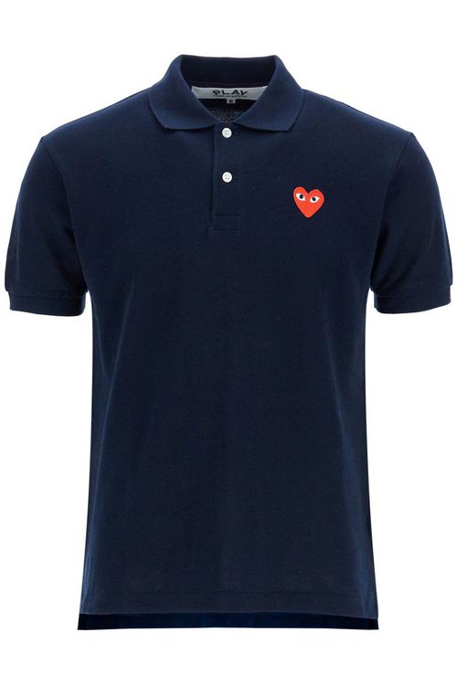 Unisex t-shirt slim short sleeve navy blue with red heart logo