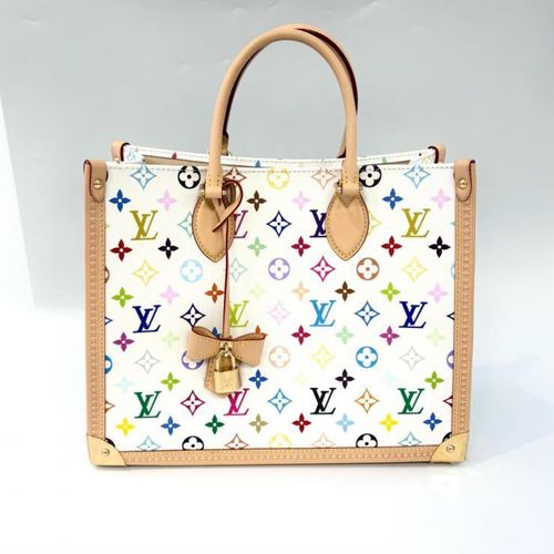 Louis Vuitton Beige Blanc Gold Multi-Color White Coated Canvas Leather Tote Bag Pre-Owned