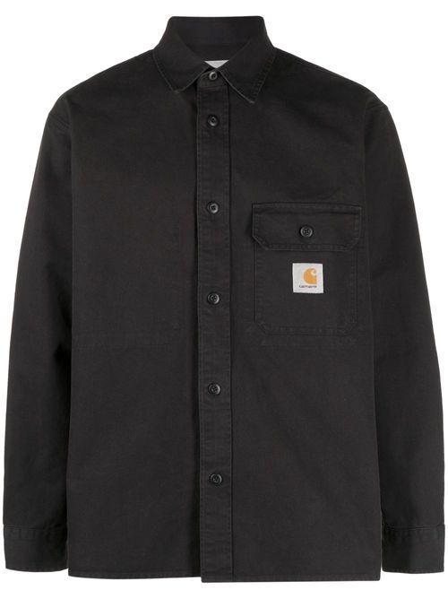 Logo-patch cotton shirt - Black