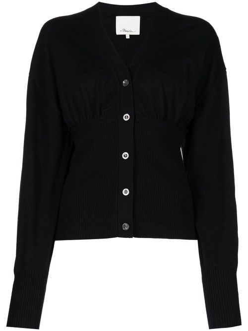Ruffle-Seam wool cardigan - Black