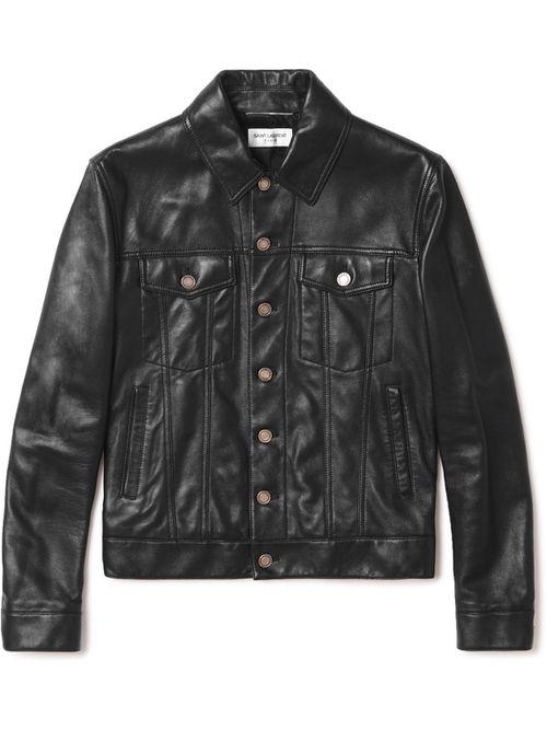 Slim-Fit Leather Trucker Jacket