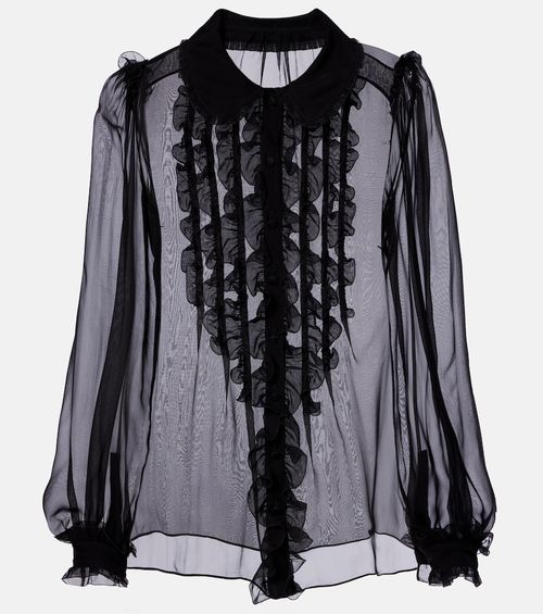 Ruffled sheer silk blouse
