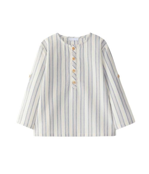 Boy's Mandarin Collar Striped Shirt In Multicolor