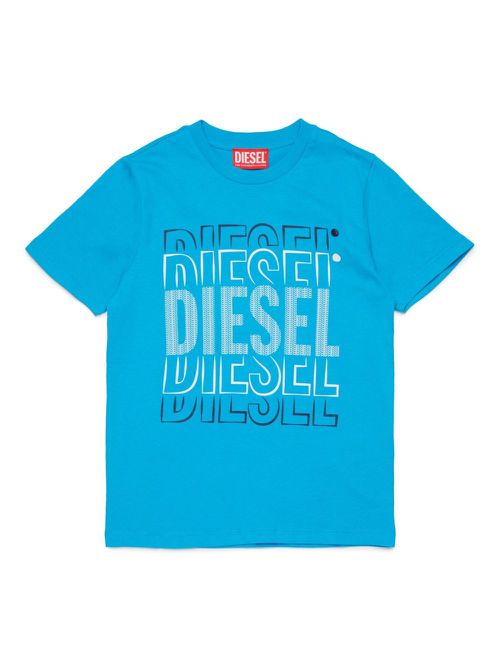 Diesel Kids multi-logo-print cotton t-shirt - Blue
