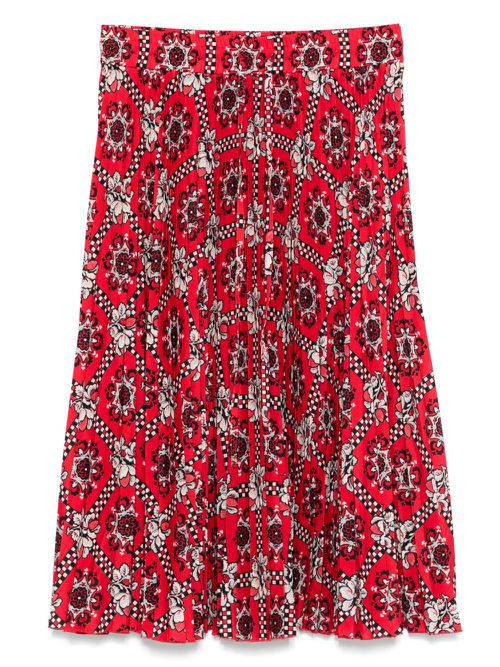 2000s floral-print pleated skirt - Red