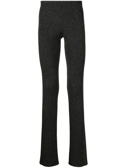 Marl-knit ribbed flared trousers - Black
