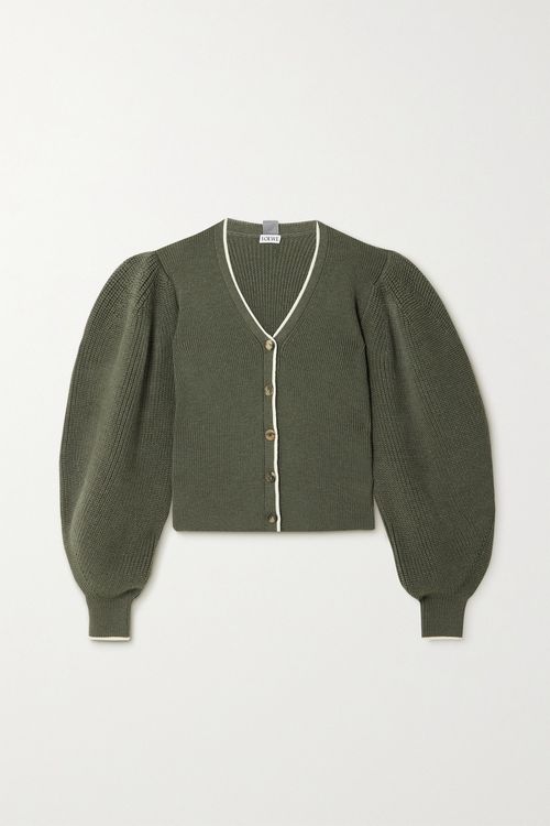 Ribbed Wool-blend Cardigan - Green - x small