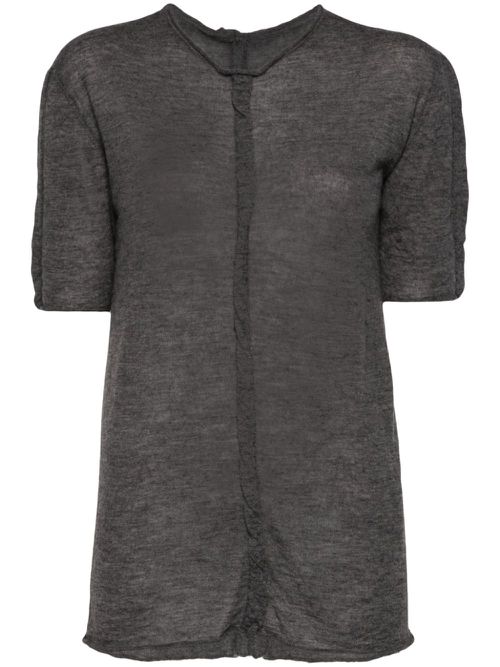 Fine knit short-sleeved top - Grey