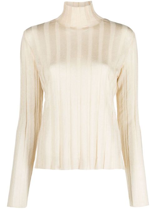 Ribbed linen-silk blend jumper - Neutrals