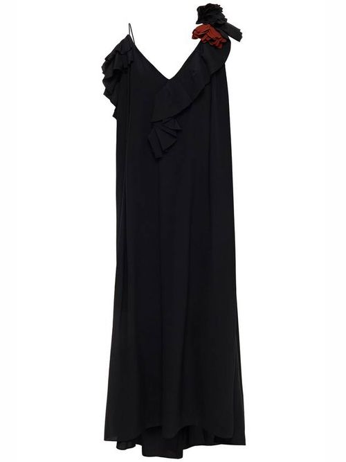 Ruffle trim midi dress - Black