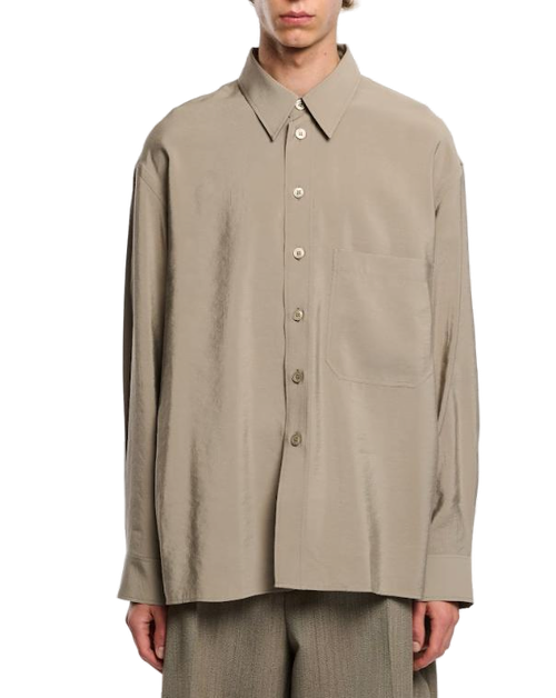Oversized Patch Pocket Shirt — Beige