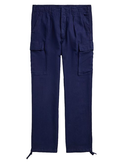 Men's Lateef Slim-Tapered-Fit Linen Cargo Pants - Newport Navy