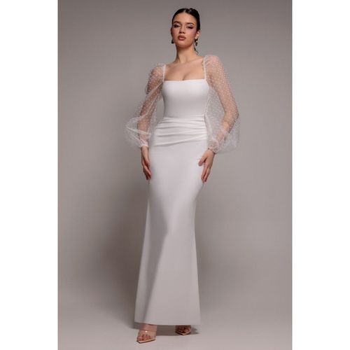 Goddiva Dobby Organza Bishop Sleeve Multiway Maxi Dress - White