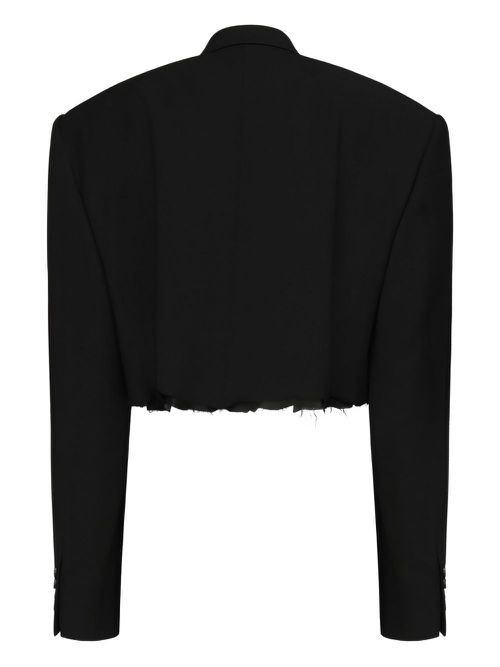 Cropped padded-shoulder blazer - Black