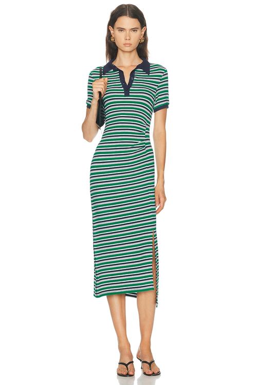 SIMKHAI Shelby Knit Polo Dress in Kelly Green Stripe - Green. L also in M