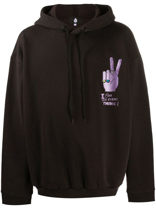 Graphic print drawstring hoodie - Brown