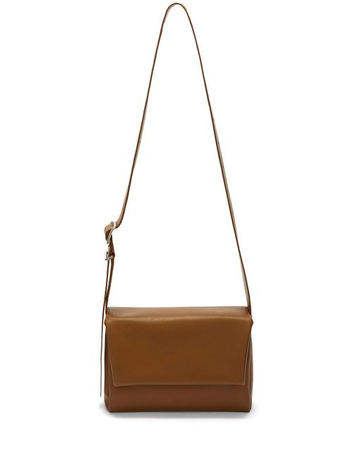 Folded small leather shoulder bag - Brown