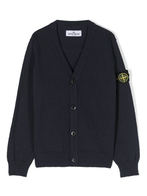 Compass-badge V-neck cardigan - Blue