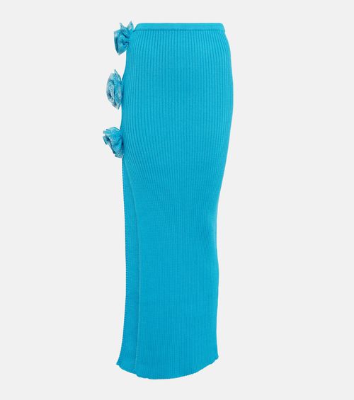 Embellished ribbed-knit midi skirt