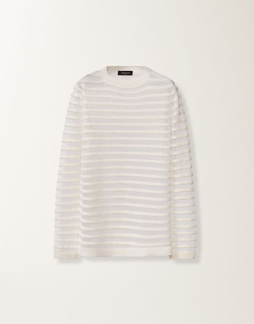 White cotton and linen sweater with sequins