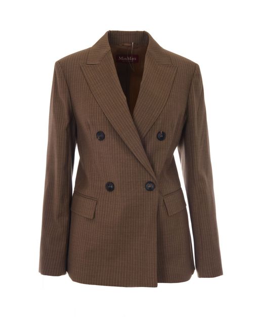 Brown Stripes Peaked Lapel Blazer