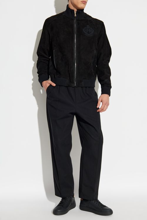 Suede Jacket With Embroidered Logo, Men's, Black