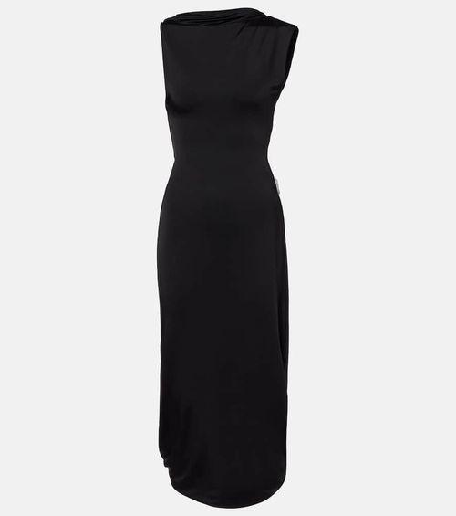 Draped embellished satin midi dress