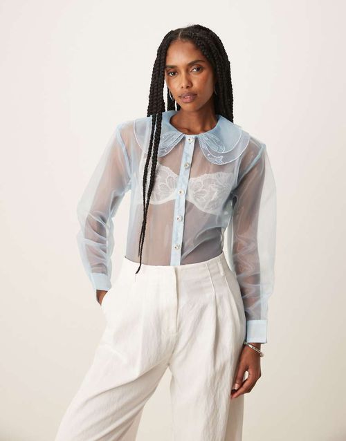 Sister Jane Chicory sheer organza blouse in light blue