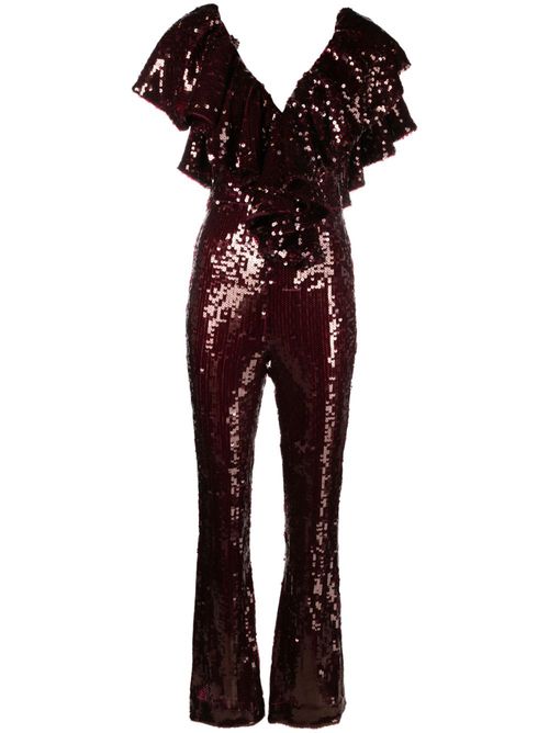 Ruffled-detailing sequined jumpsuit - Purple