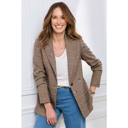 Cotton Traders Women's Embroidered Check Jacket in Brown