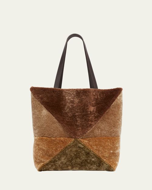 Puzzle Fold Large Sheep Shearling Fur Tote Bag
