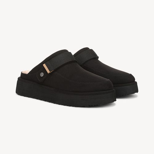 Women's Chill Time Slip On Clog Shoes Black Faux Leather DRSCH