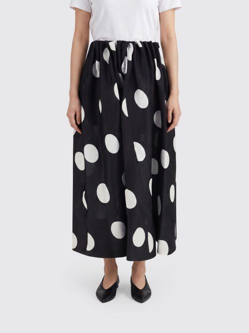 Polka-Dot Silk A-Line Midi Skirt with Elasticated Waist