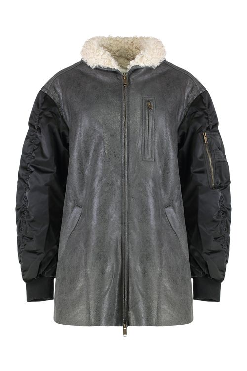 Oversized Evina Contrast-Collar Zip Jacket