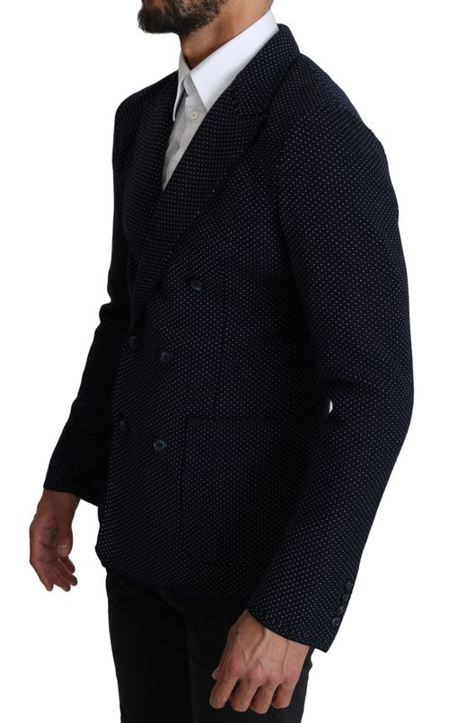 Virgin Wool Dotted Double-Breasted Blazer — Navy