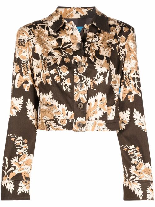 2000s leaf-print cropped jacket - Brown