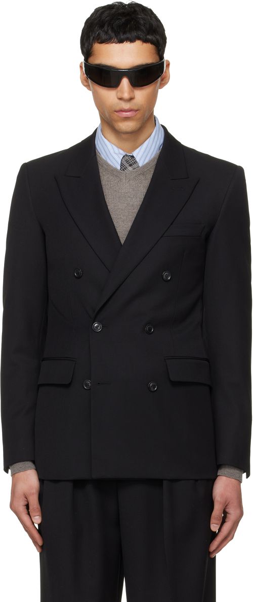 Black Wool Double-Breasted Tailored Blazer