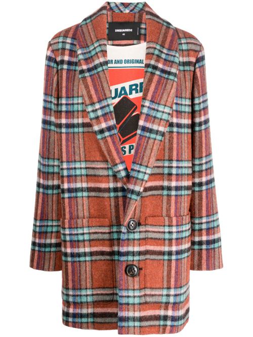 Check-pattern single-breasted wool coat - Brown